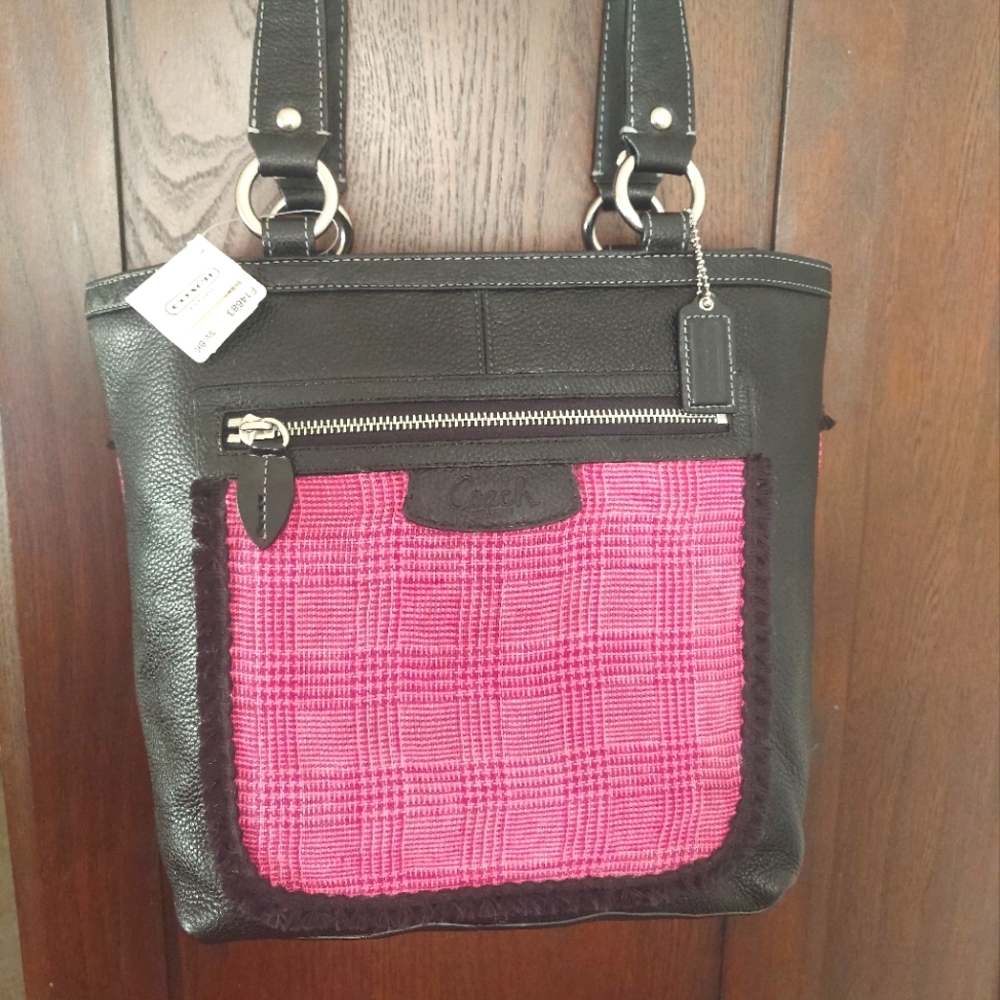 Coach leather houndstooth tote